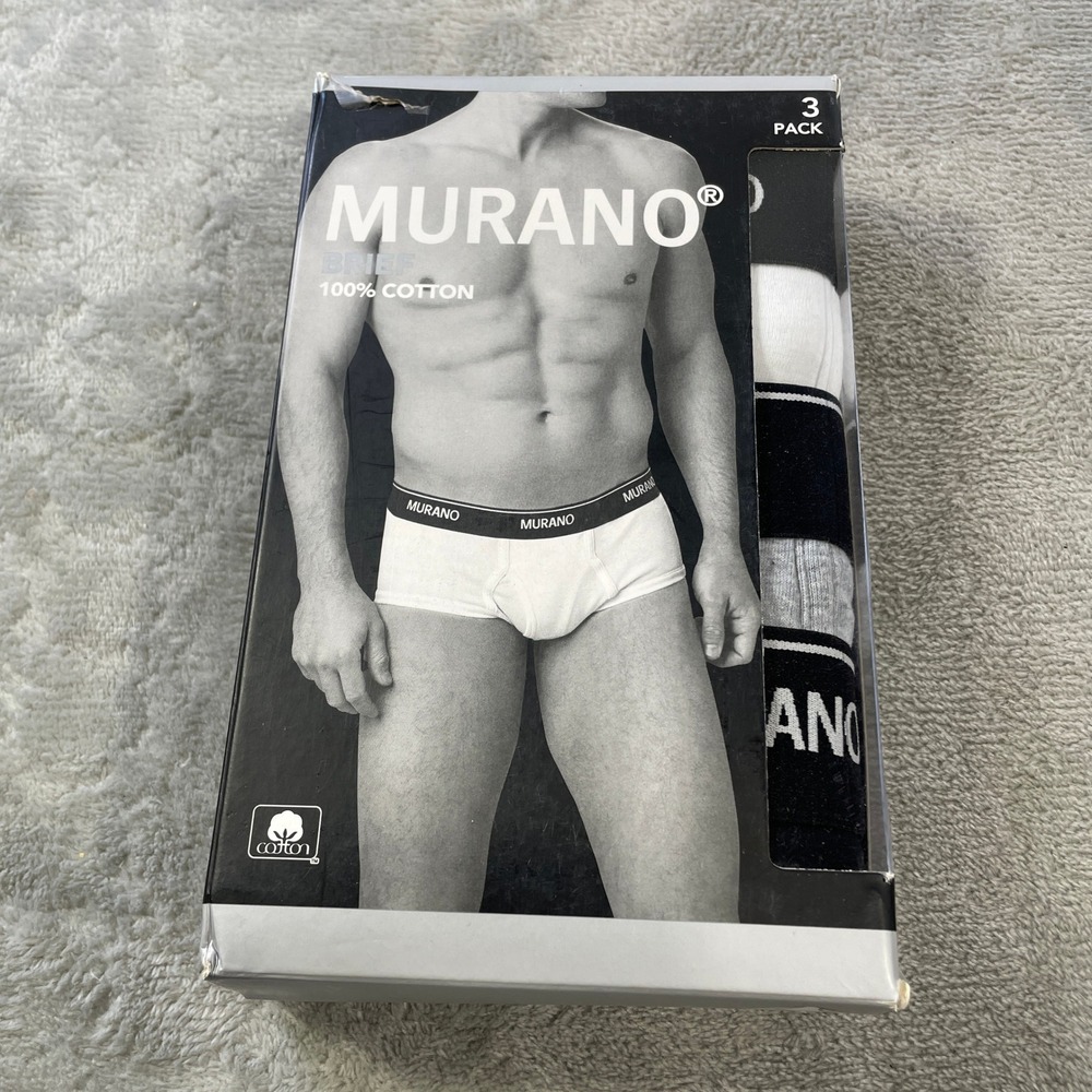 Murano Briefs 3‎ Pack Mens XL 100% Cotton Black White Grey Tagless Flat Seams